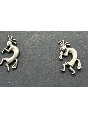 Vintage Sterling Silver Dancing Kokopelli Stud Earrings 15mm